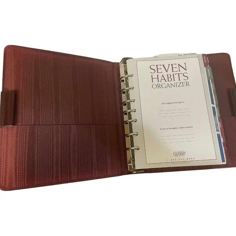 Covey Leadership Center Seven Habits Organizer Unisex Burgundy Leather 7-Ring